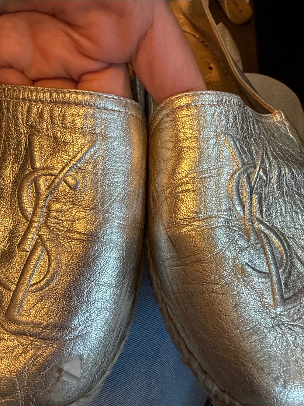 Saint Laurent Metallic Gold Leather Loafers with YSL Logo - Picture 4 of 4